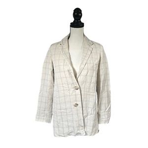Madewell Dorset Blazer in Windowpane Neutral Lightweight Linen Blend Preppy XS
